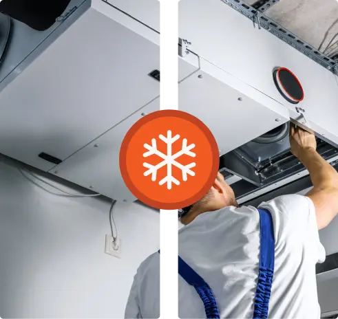 Technician maintaining HVAC unit for cooling.