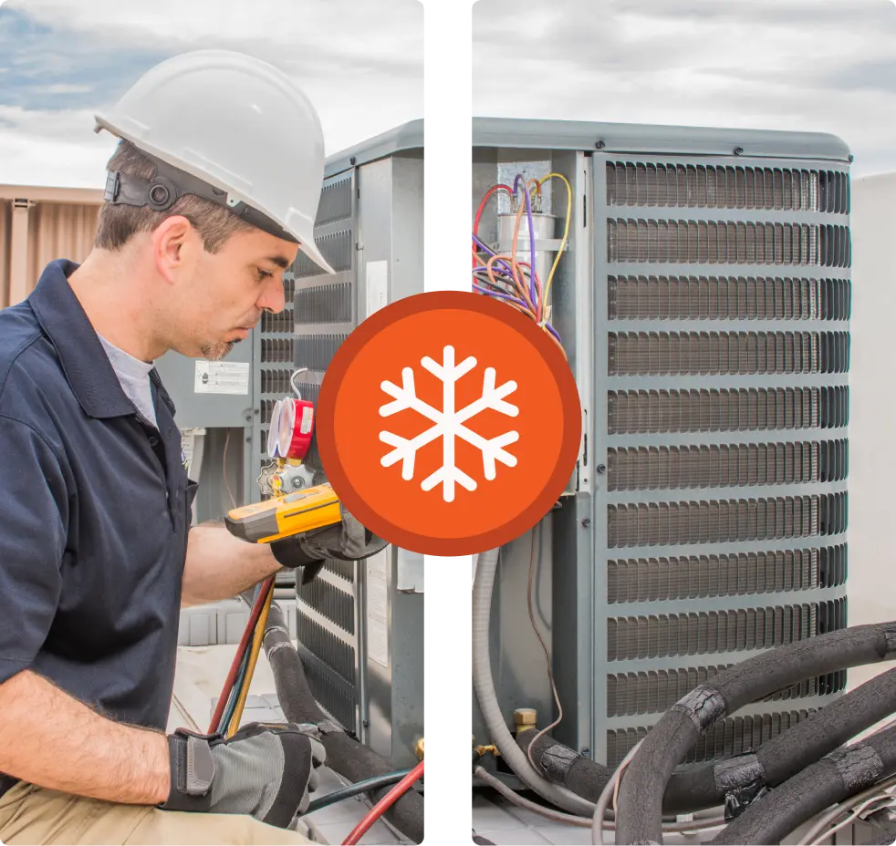 Technician working on air conditioning unit